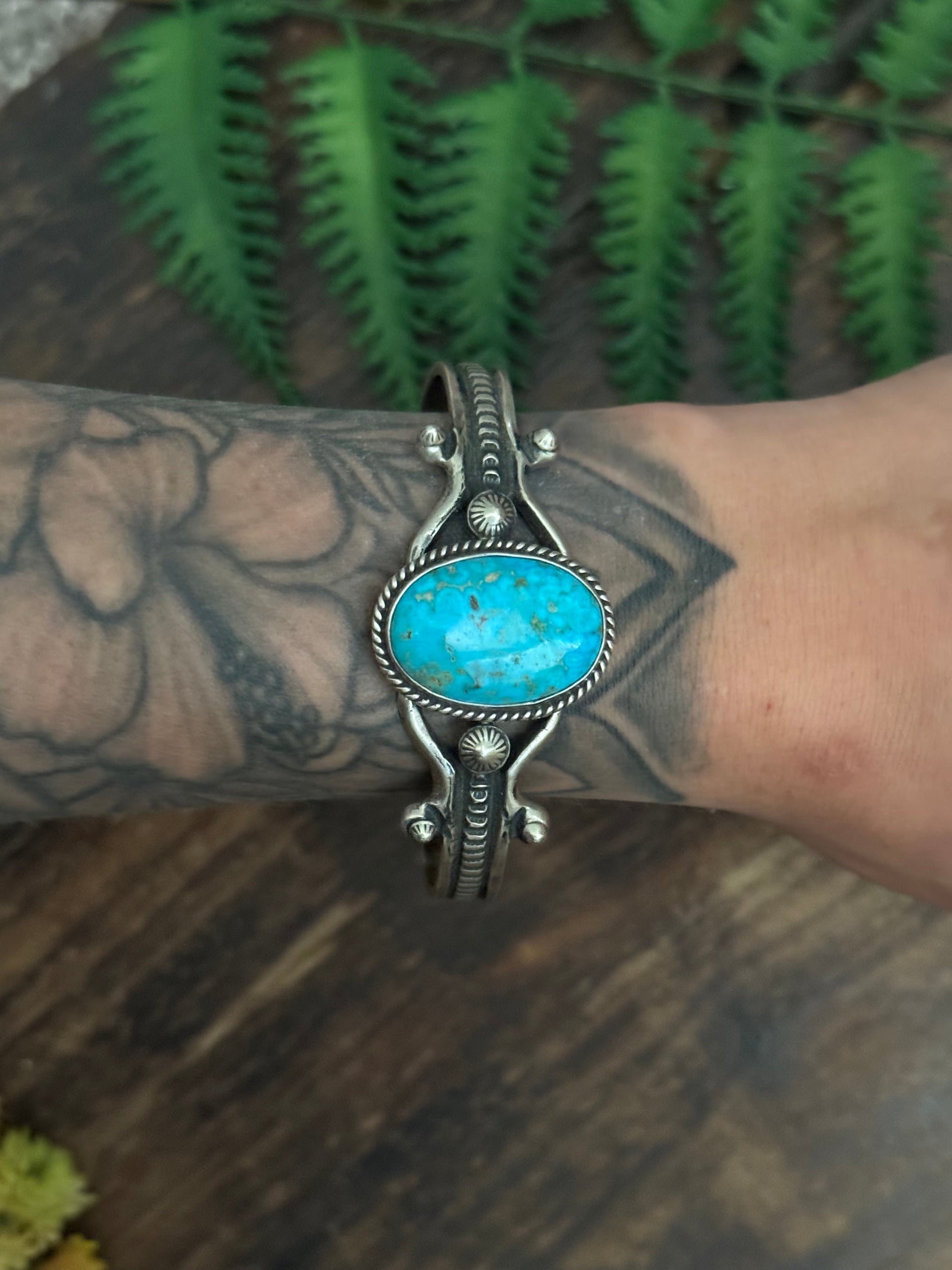 Navajo Made Kingman Turquoise & Sterling Silver Cuff Bracelet