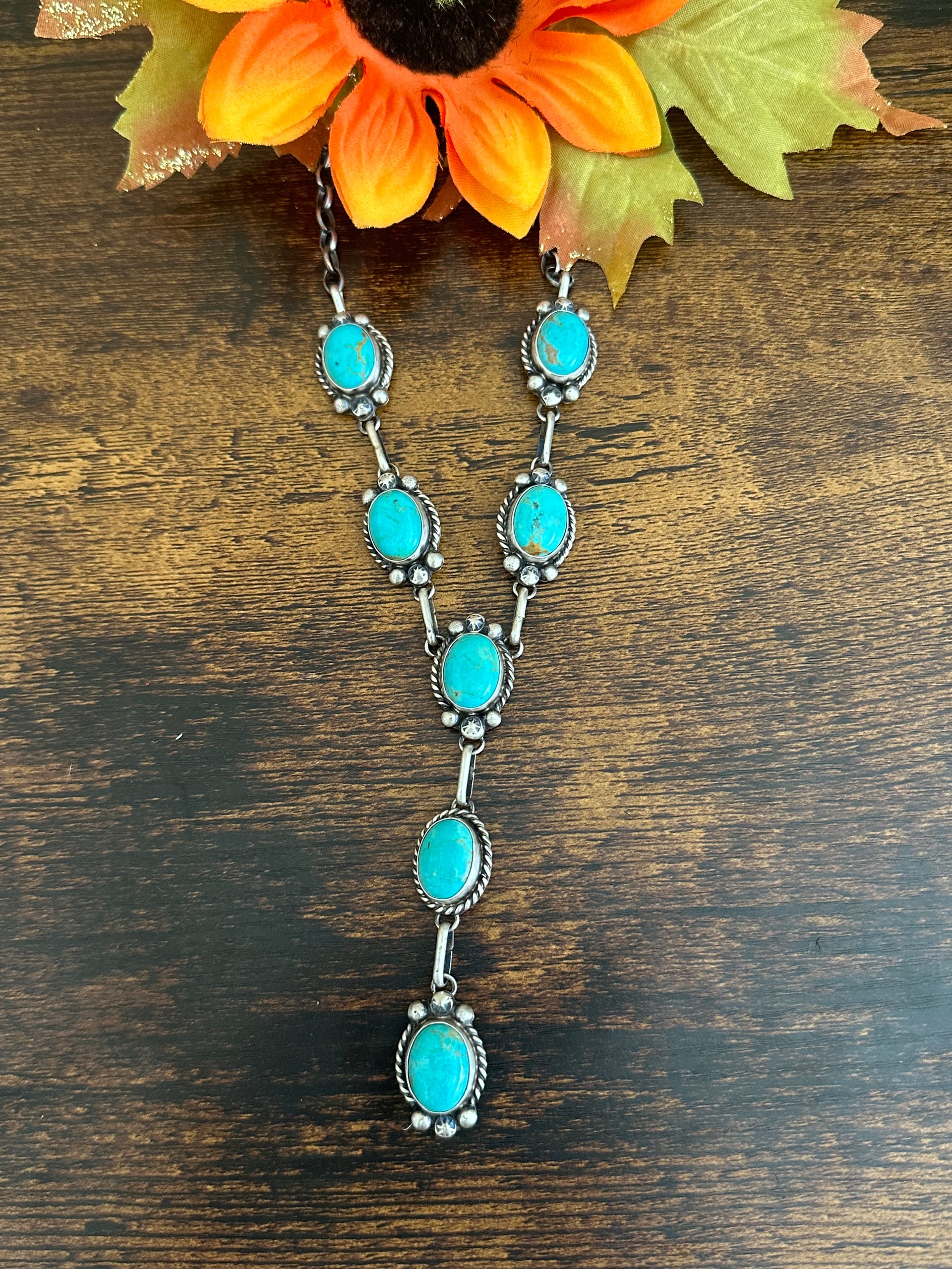 Augustine Largo Kingman Turquoise & Sterling Silver Lariat Necklace