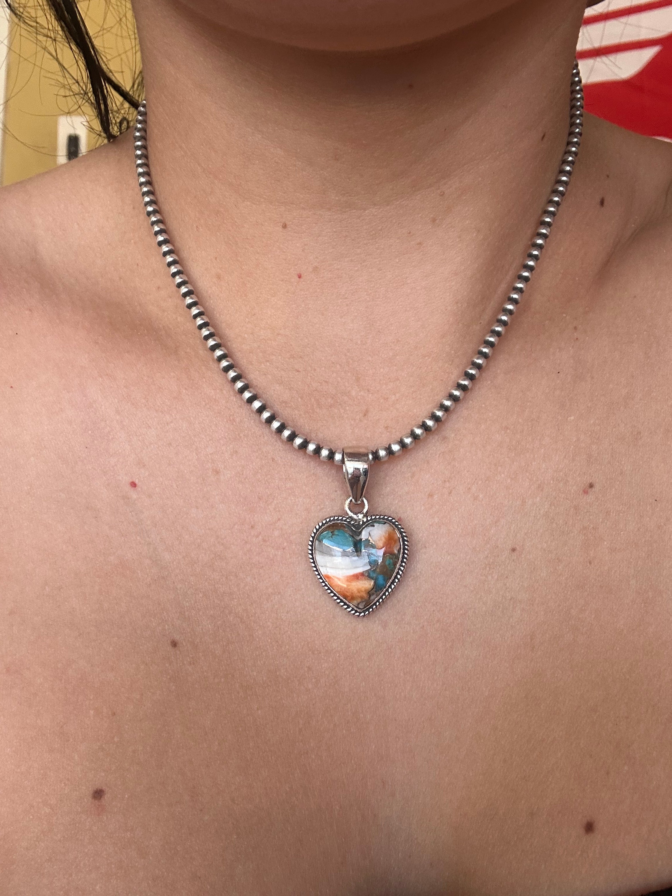 Southwest Handmade Mohave Turquoise & Sterling Silver Heart Pendant