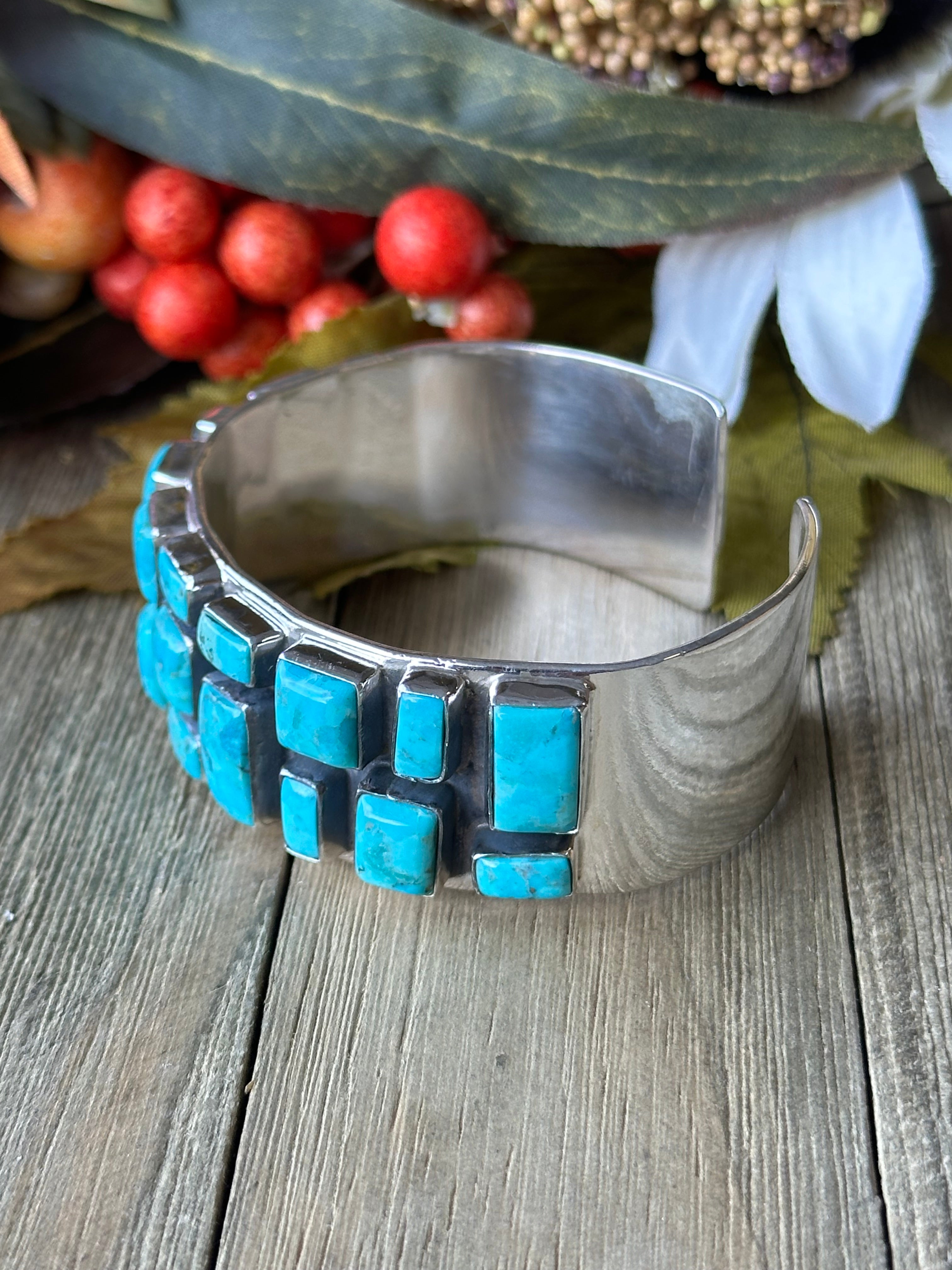 Southwest Made Mohave Kingman Turquoise & Sterling Silver Cuff Bracelet