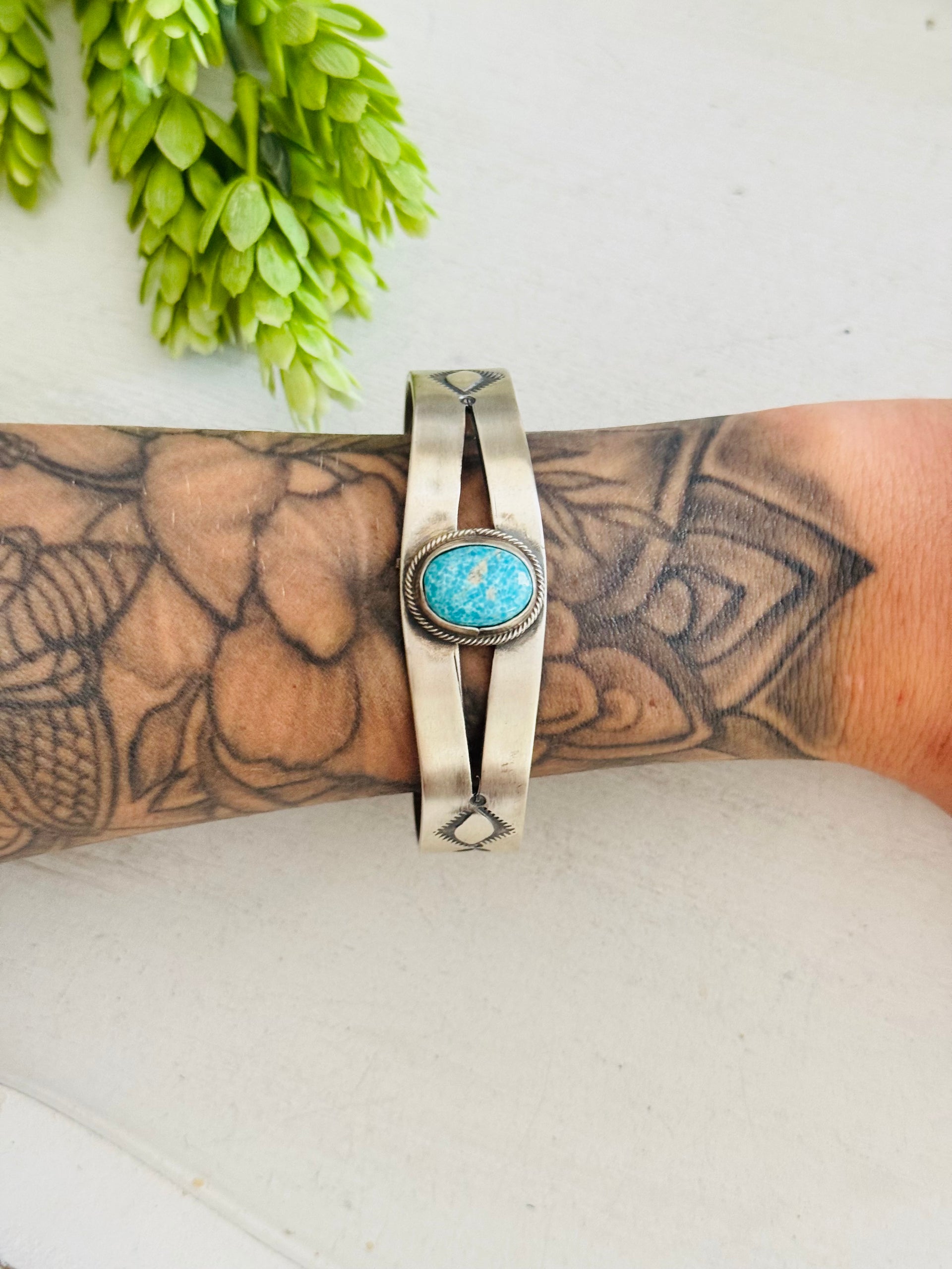 Navajo Made South Hill Turquoise & Sterling Silver Cuff Bracelet
