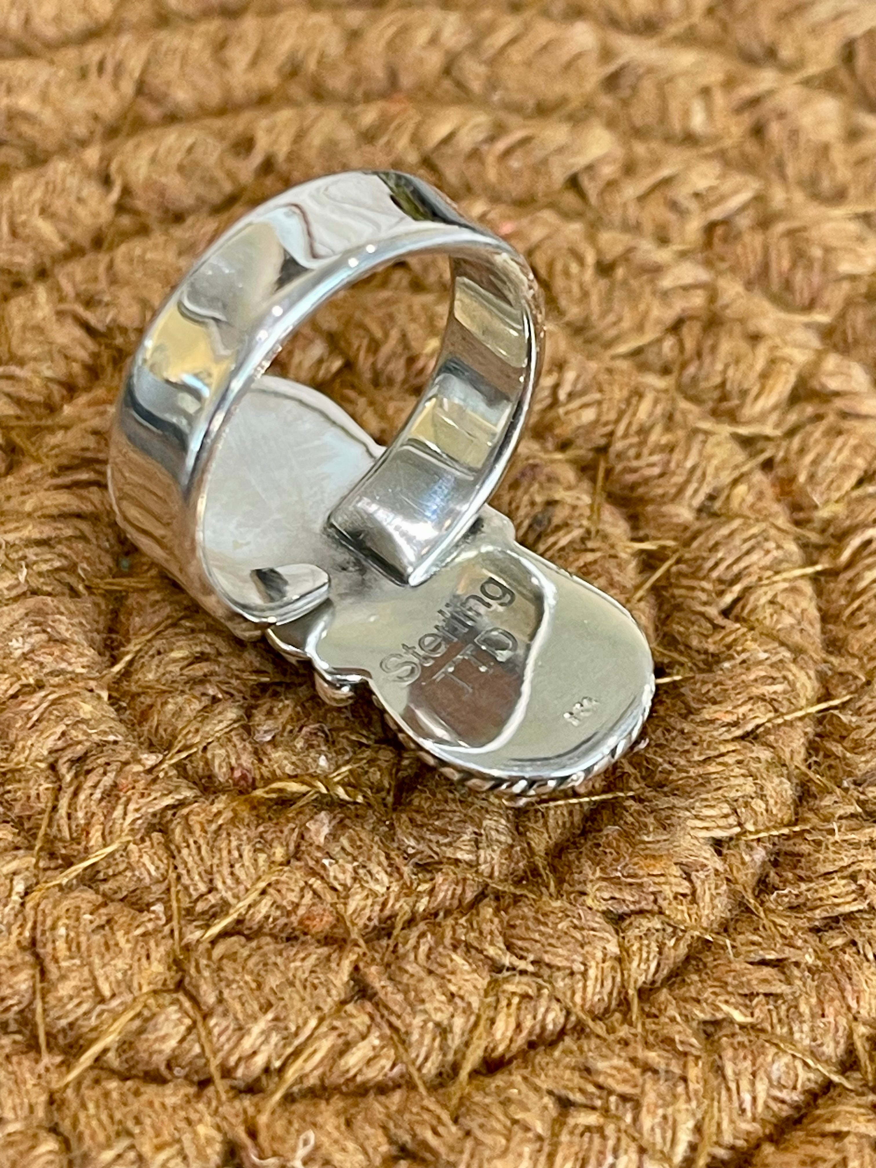 Southwest Handmade White Buffalo & Sterling Silver Adjustable Ring