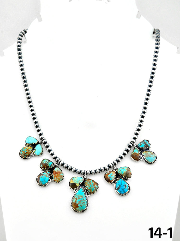 Southwest Handmade #8 Turquoise & Sterling Silver Beaded Necklace