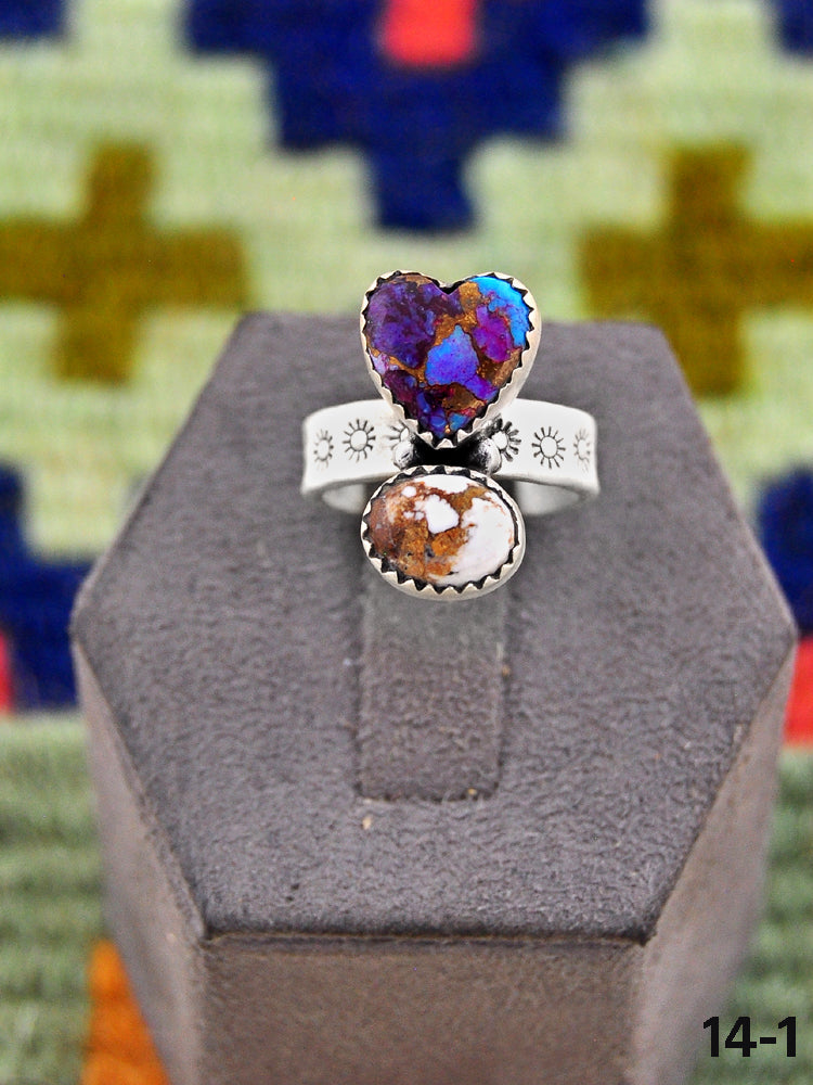 Southwest Handmade Purple Dahlia with Wild Horse Magnesite & Sterling Silver Adjustable Ring