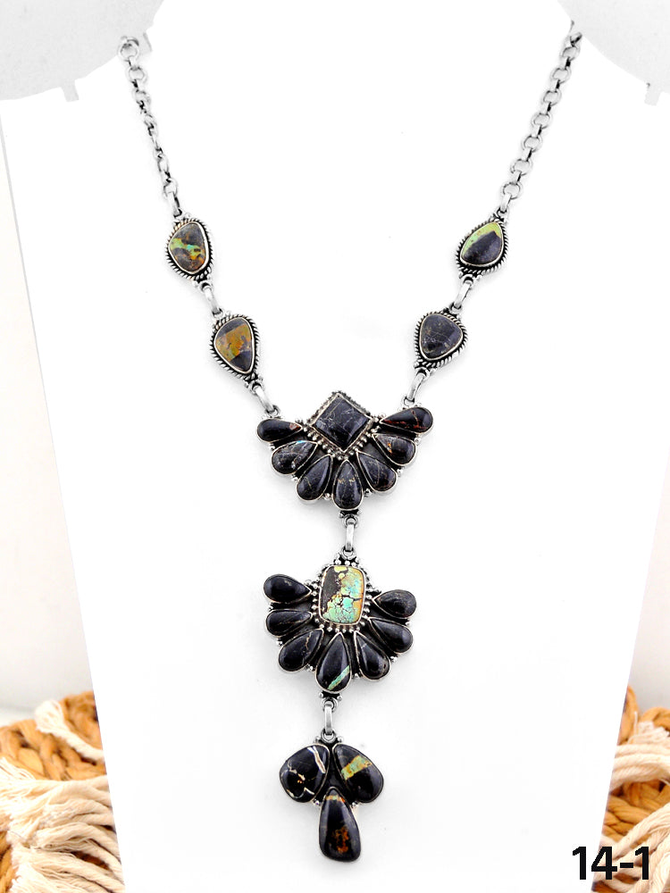 Southwest Made Black Jack Turquoise & Sterling Silver Necklace