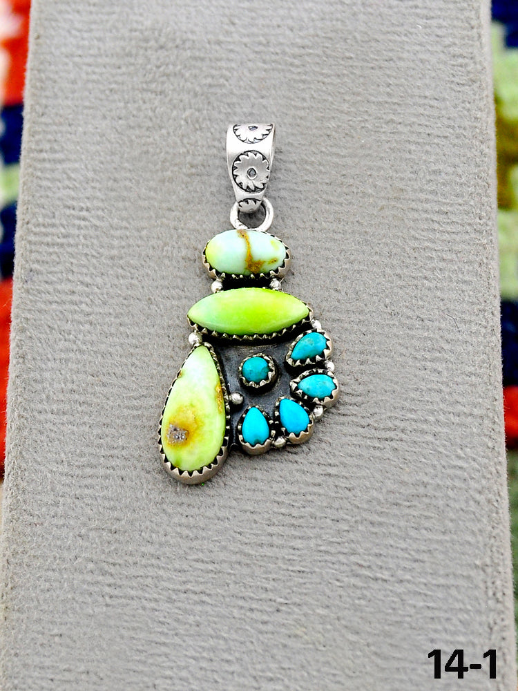 Southwest Handmade Palomino Turquoise with Mohave Turquoise & Sterling Silver Pendants