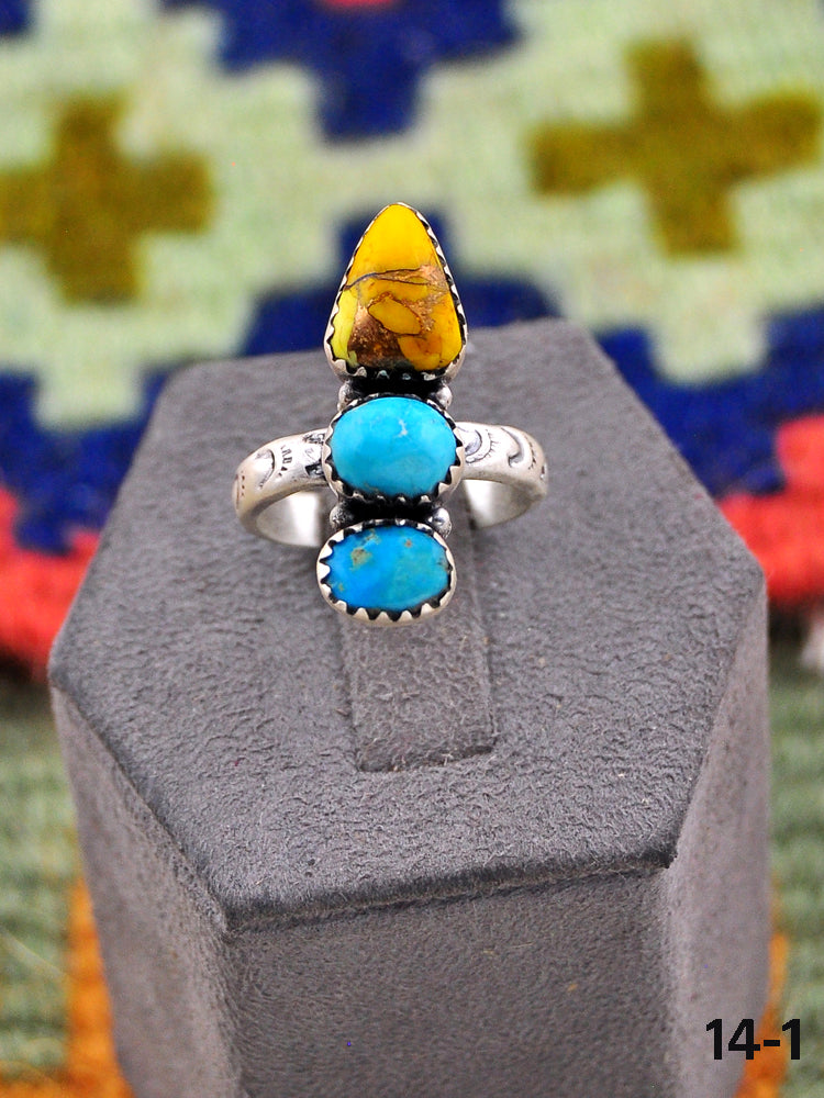 Southwest Made Multi Stone & Sterling Silver Adjustable Ring