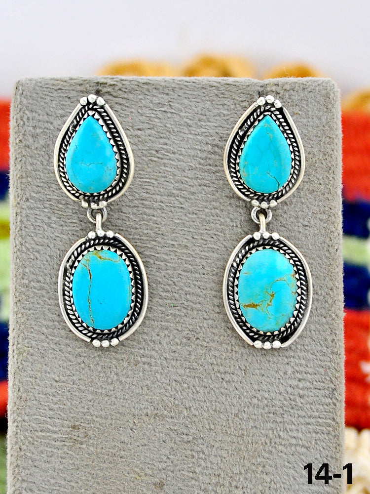 Southwest Made Royston Turquoise & Sterling Silver Post Dangle Earrings
