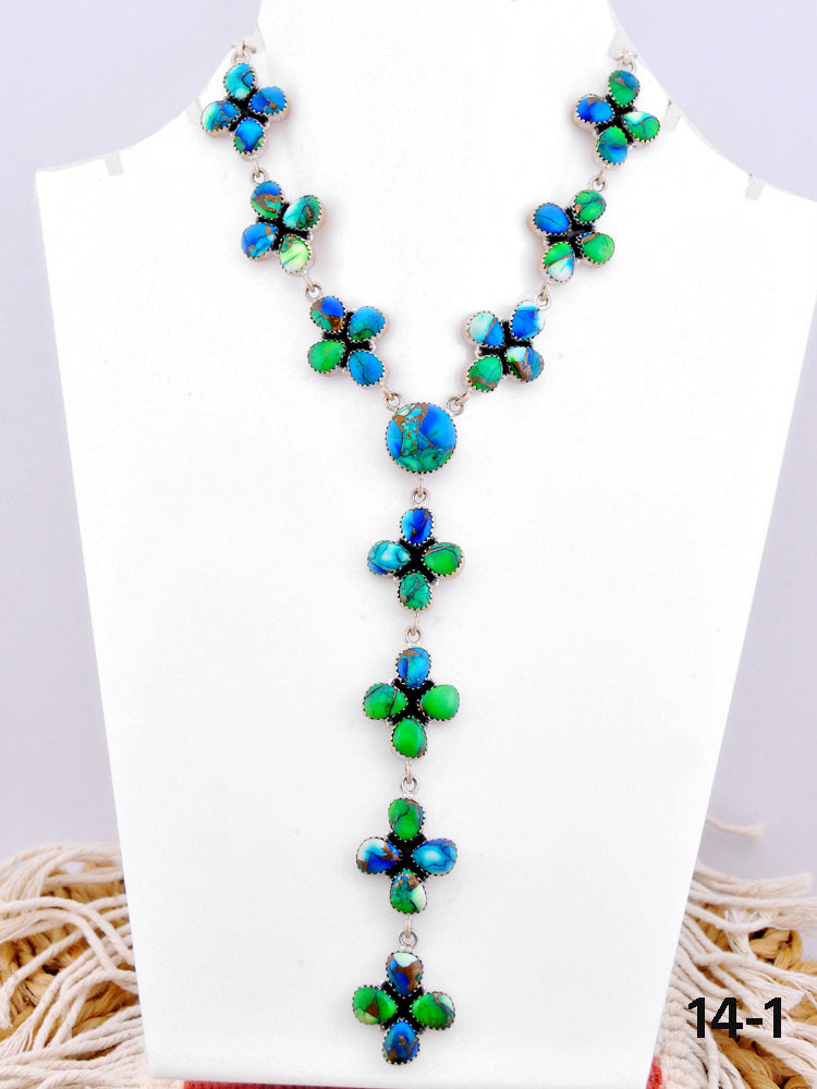 Southwest Made Peacock Dahlia & Sterling Silver Necklace