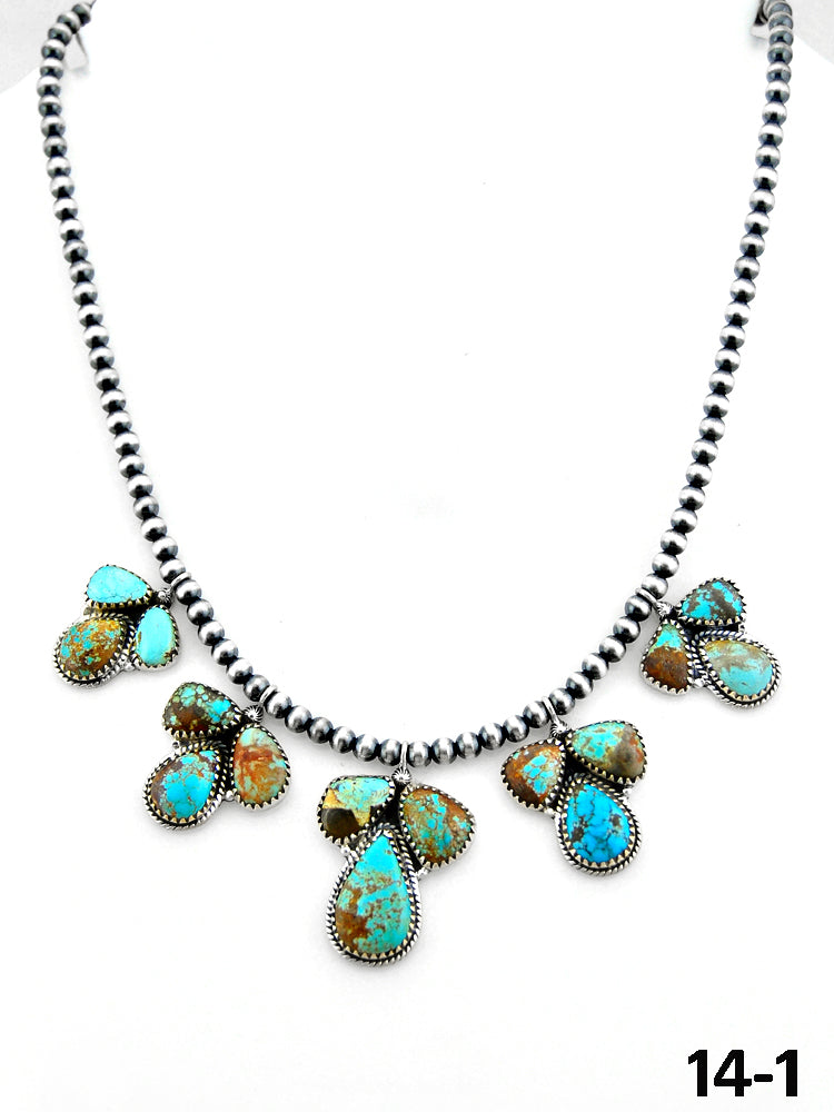 Southwest Handmade #8 Turquoise & Sterling Silver Beaded Necklace
