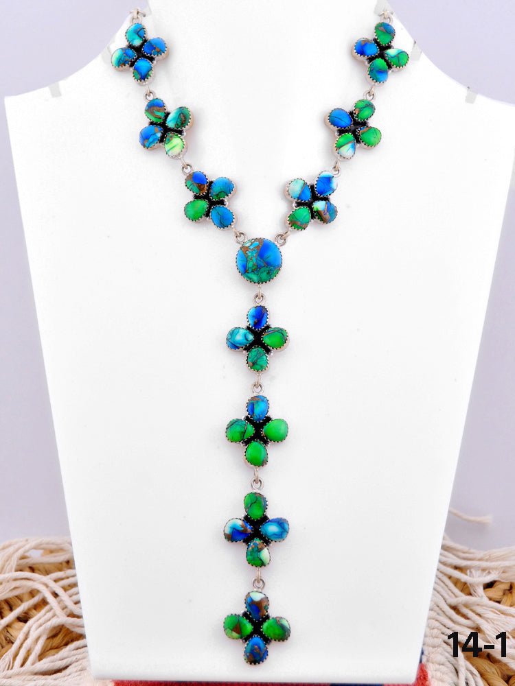 Southwest Made Peacock Dahlia & Sterling Silver Necklace