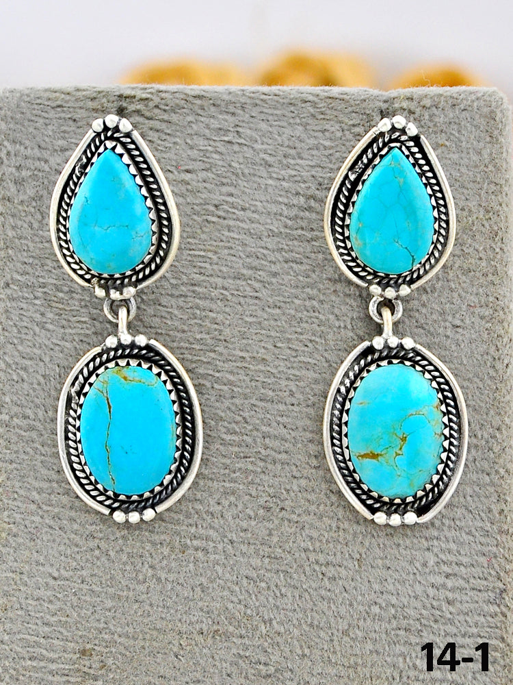 Southwest Made Royston Turquoise & Sterling Silver Post Dangle Earrings