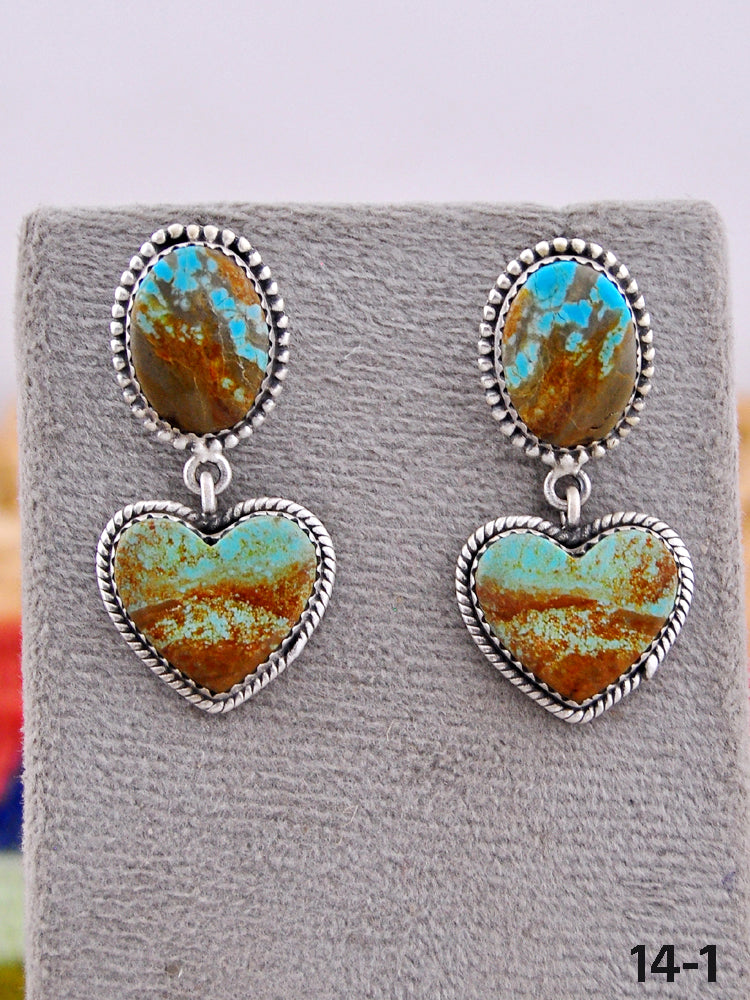 Southwest Handmade #8 Turquoise & Sterling Silver Post Dangle Earrings