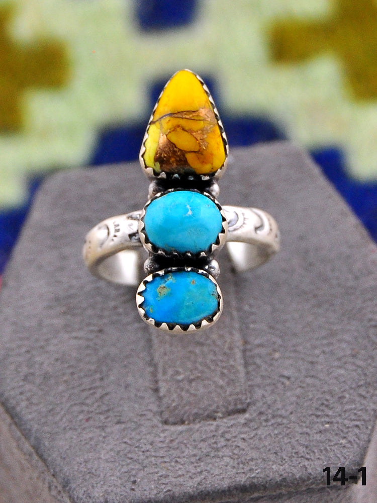 Southwest Made Multi Stone & Sterling Silver Adjustable Ring