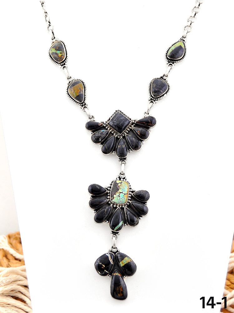 Southwest Made Black Jack Turquoise & Sterling Silver Necklace