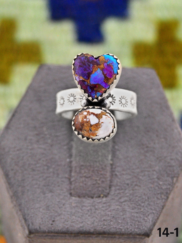 Southwest Handmade Purple Dahlia with Wild Horse Magnesite & Sterling Silver Adjustable Ring