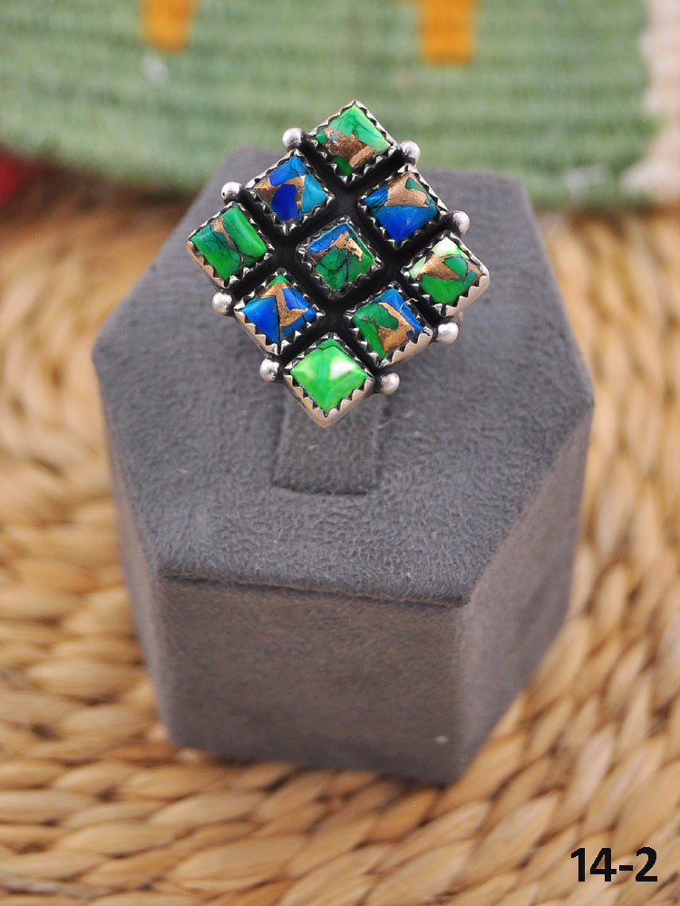 Southwest Handmade Peacock Dahlia & Sterling Silver Adjustable Ring