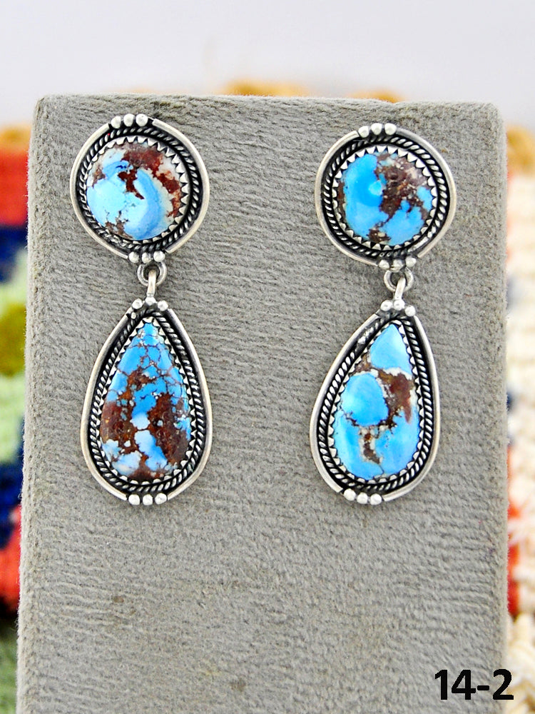Southwest Made Golden Hills & Sterling Silver Post Dangle Earrings