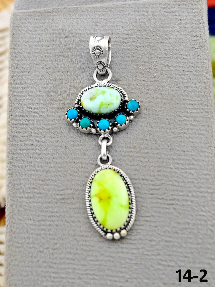 Southwest Handmade Palomino Turquoise with Mohave Turquoise & Sterling Silver Pendants