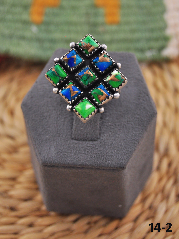 Southwest Handmade Peacock Dahlia & Sterling Silver Adjustable Ring