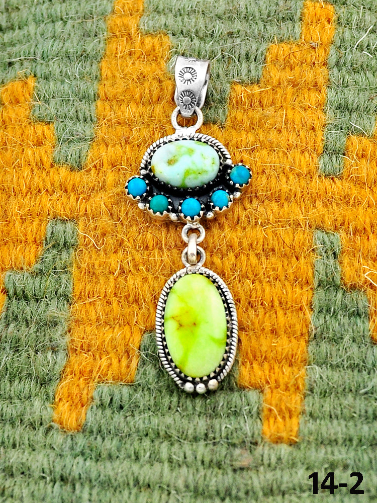 Southwest Handmade Palomino Turquoise with Mohave Turquoise & Sterling Silver Pendants