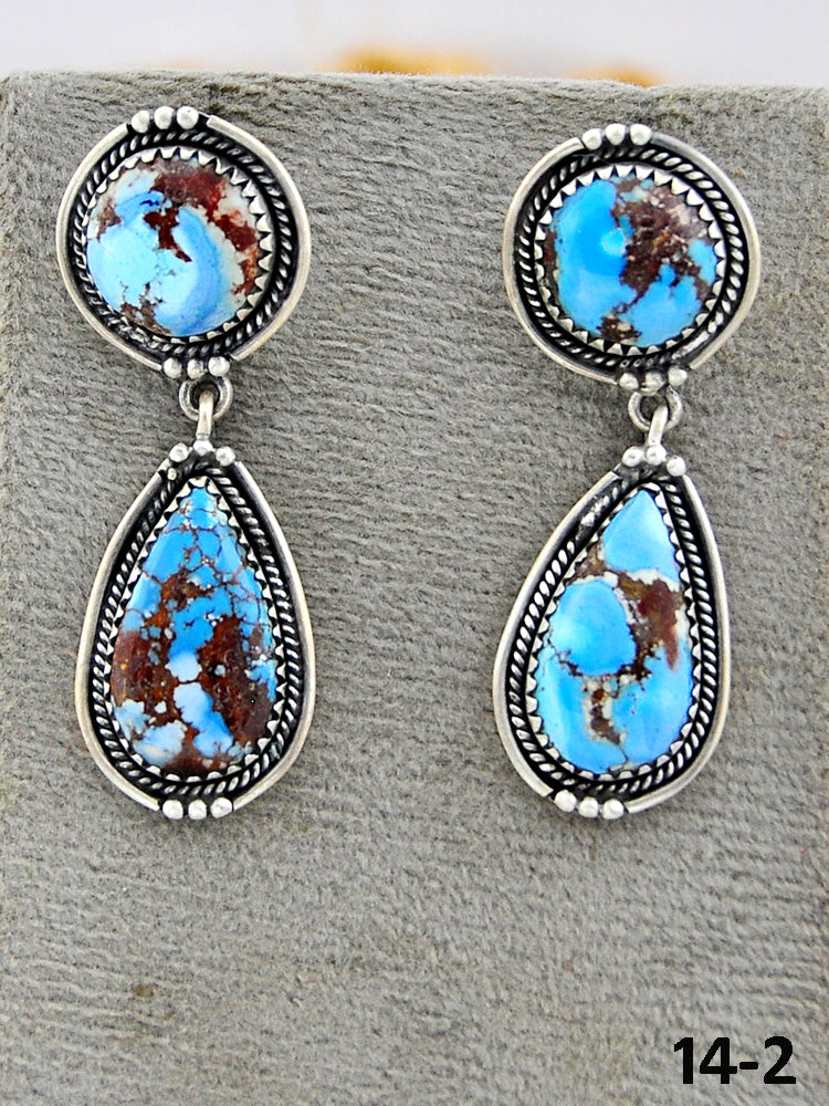 Southwest Made Golden Hills & Sterling Silver Post Dangle Earrings