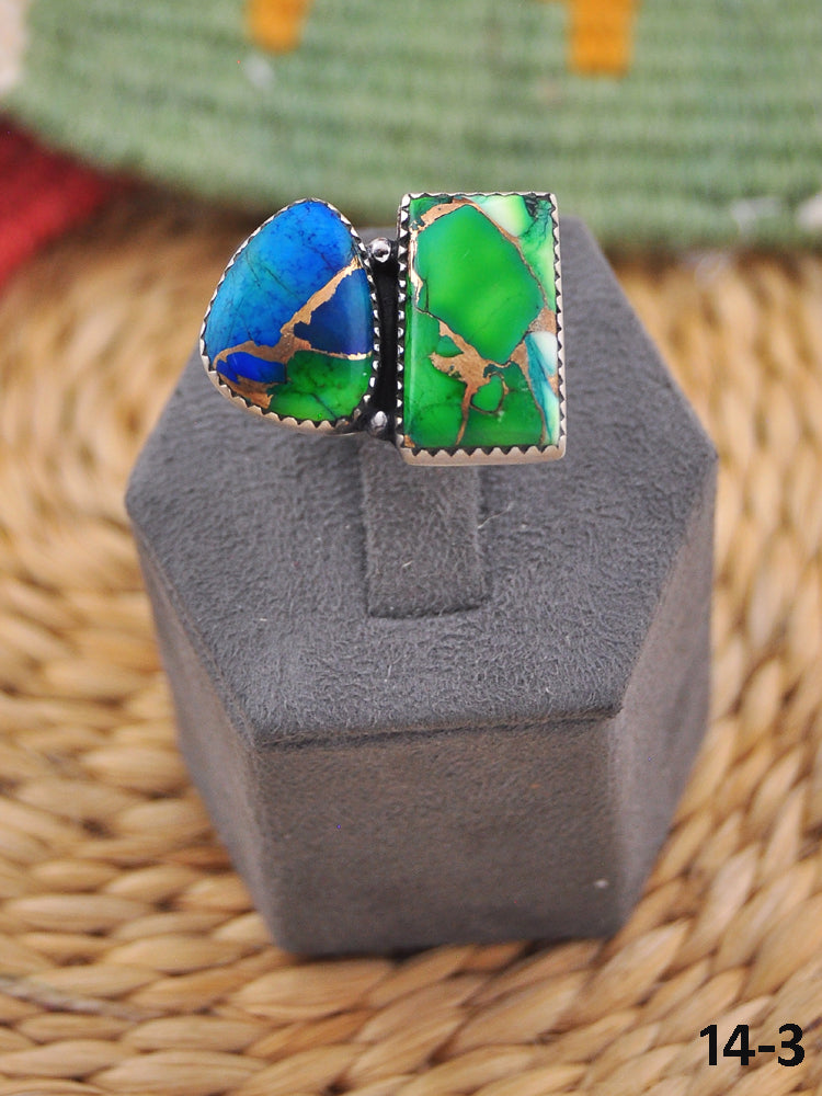 Southwest Handmade Peacock Dahlia & Sterling Silver Adjustable Ring
