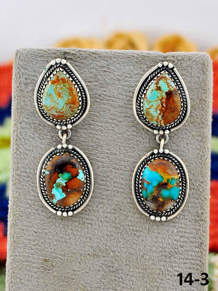 Southwest Made Royston Turquoise & Sterling Silver Post Dangle Earrings