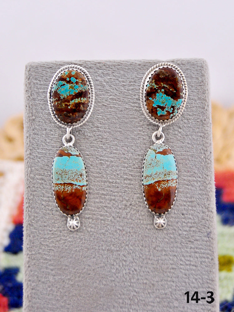 Southwest Handmade #8 Turquise & Sterling Silver Post Dangle Earrings