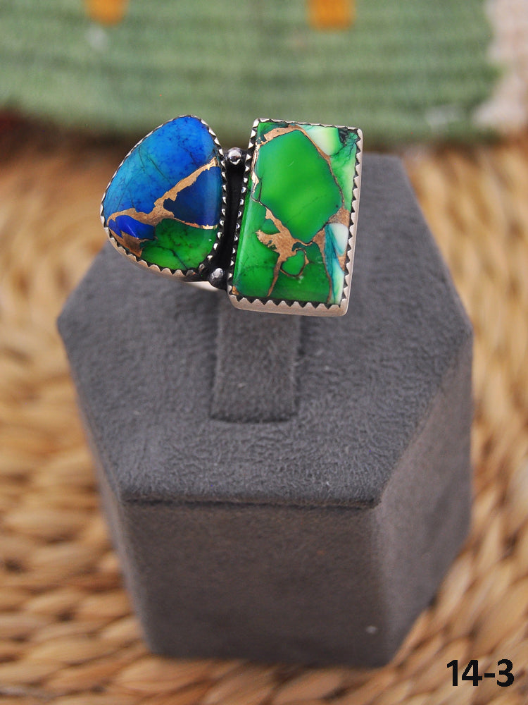 Southwest Handmade Peacock Dahlia & Sterling Silver Adjustable Ring