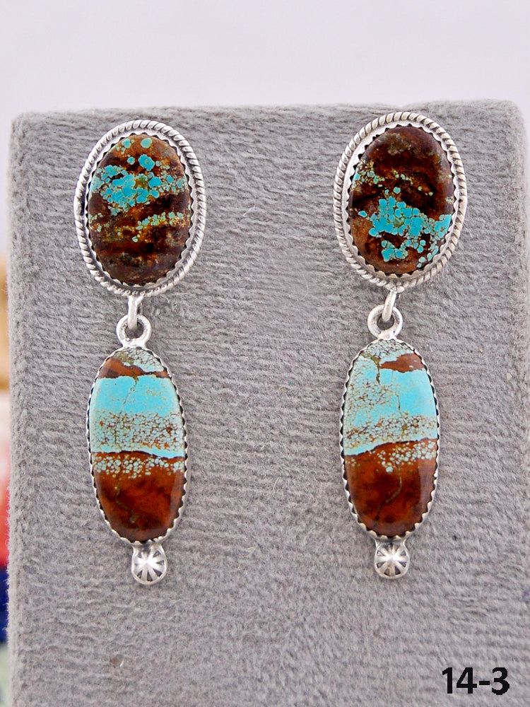 Southwest Handmade #8 Turquise & Sterling Silver Post Dangle Earrings