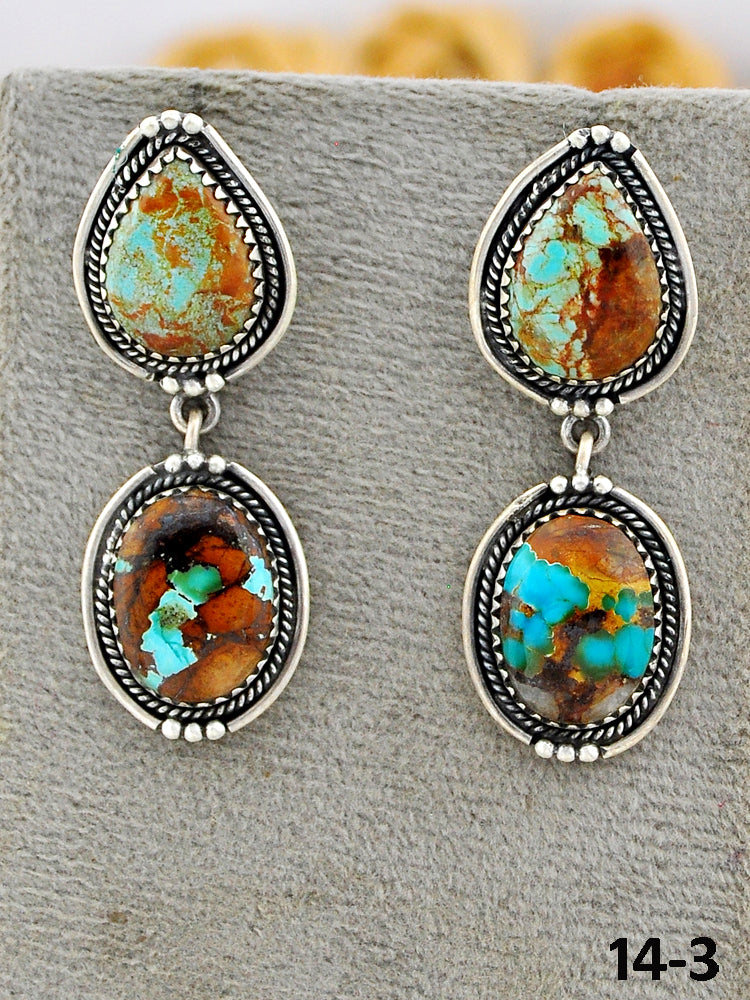 Southwest Made Royston Turquoise & Sterling Silver Post Dangle Earrings