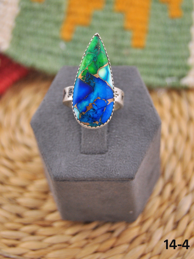 Southwest Handmade Peacock Dahlia & Sterling Silver Adjustable Ring
