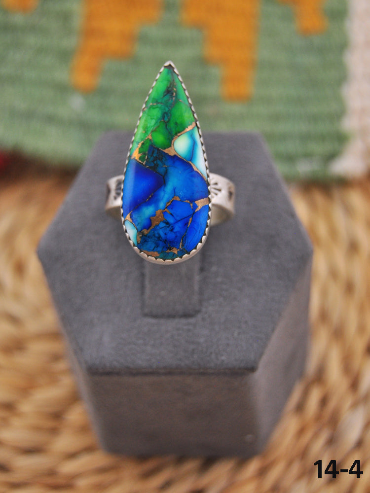Southwest Handmade Peacock Dahlia & Sterling Silver Adjustable Ring