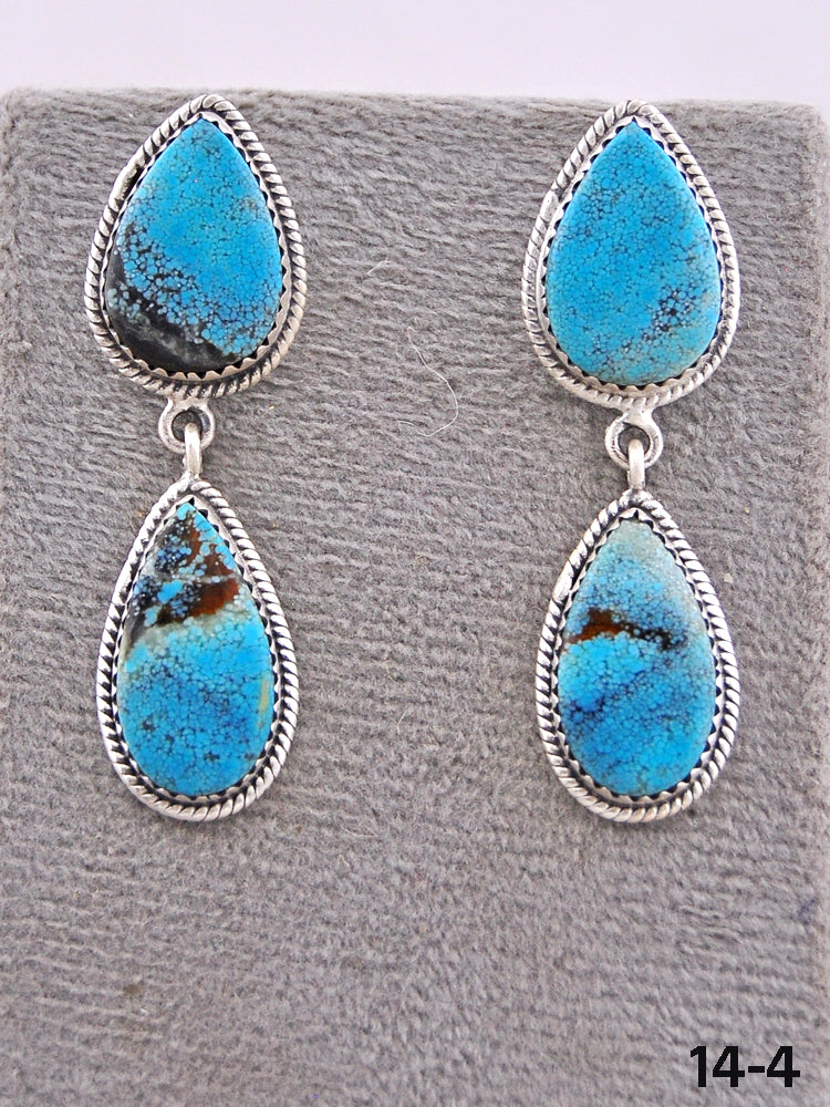 Southwest Handmade #8 Turquoise & Sterling Silver Post Dangle Earrings