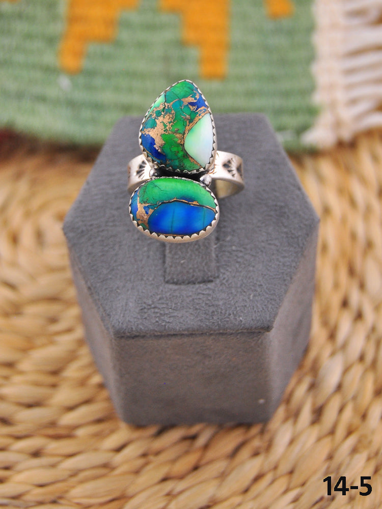 Southwest Handmade Peacock Dahlia & Sterling Silver Adjustable Ring