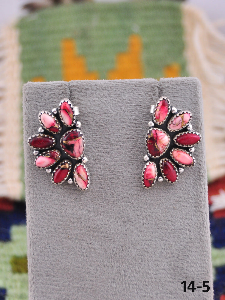 Southwest Made Rose Dahlia & Sterling Silver Post Earrings