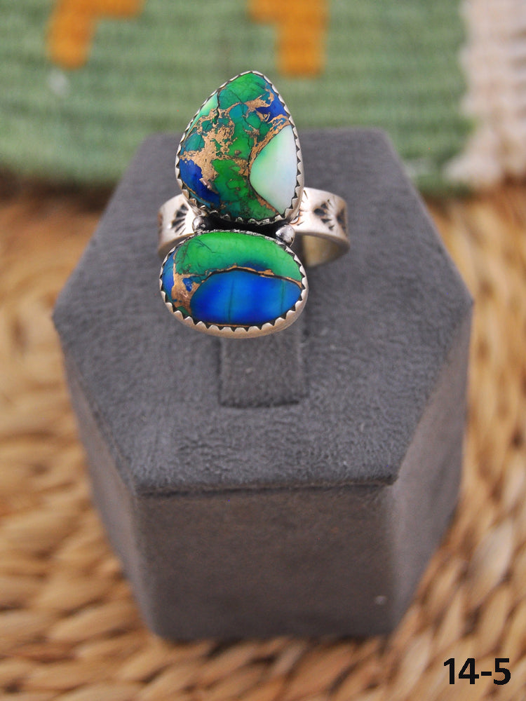 Southwest Handmade Peacock Dahlia & Sterling Silver Adjustable Ring