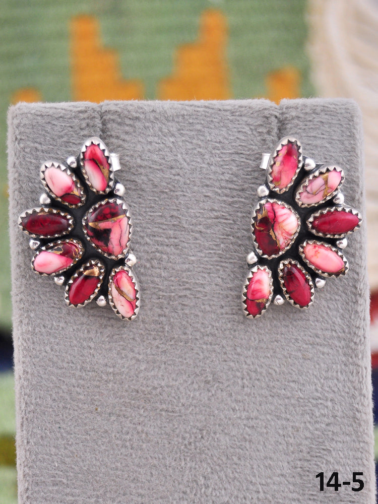 Southwest Made Rose Dahlia & Sterling Silver Post Earrings