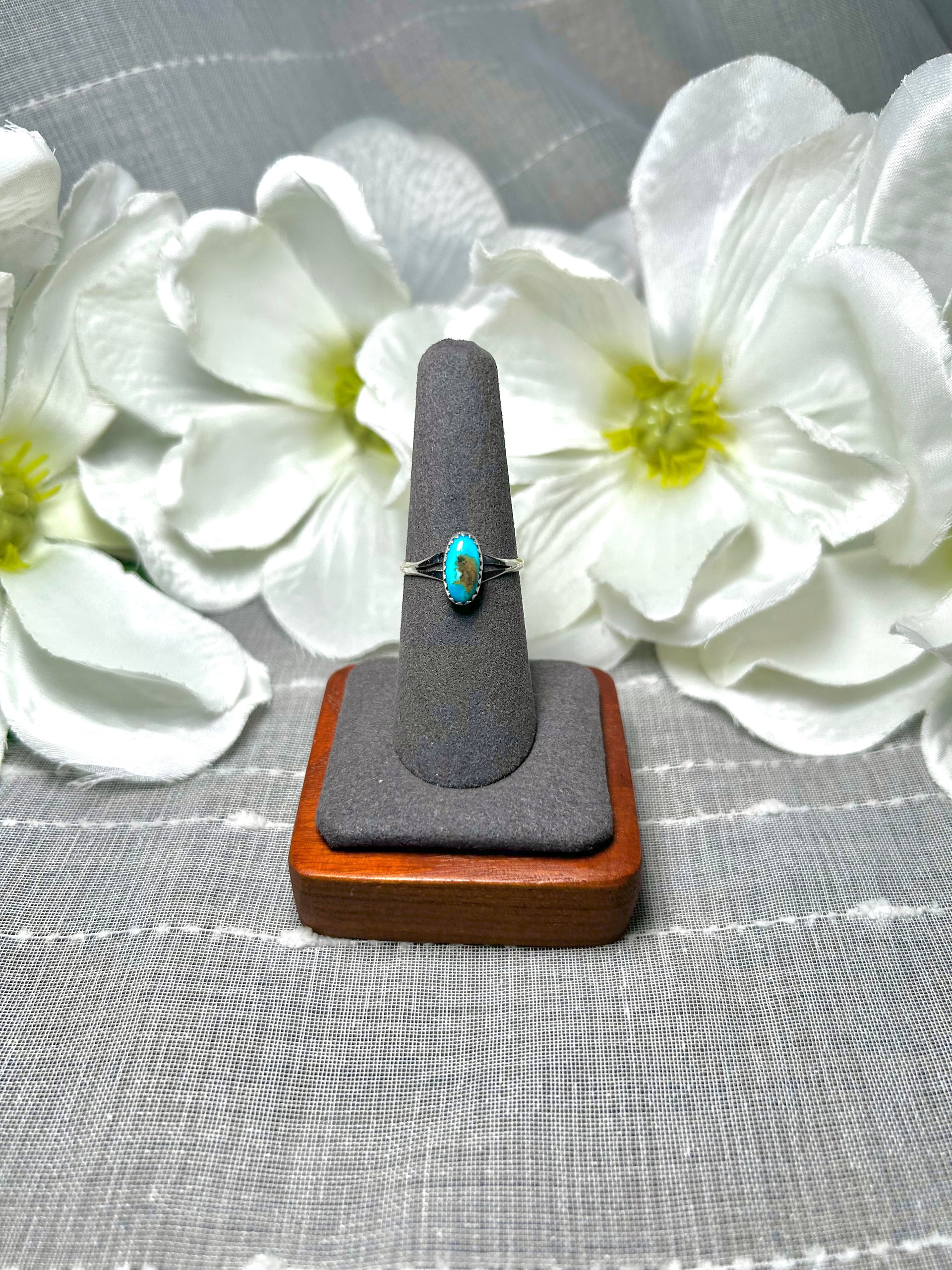Navajo Made Kingman Turquoise & Sterling Silver Ring Size 7