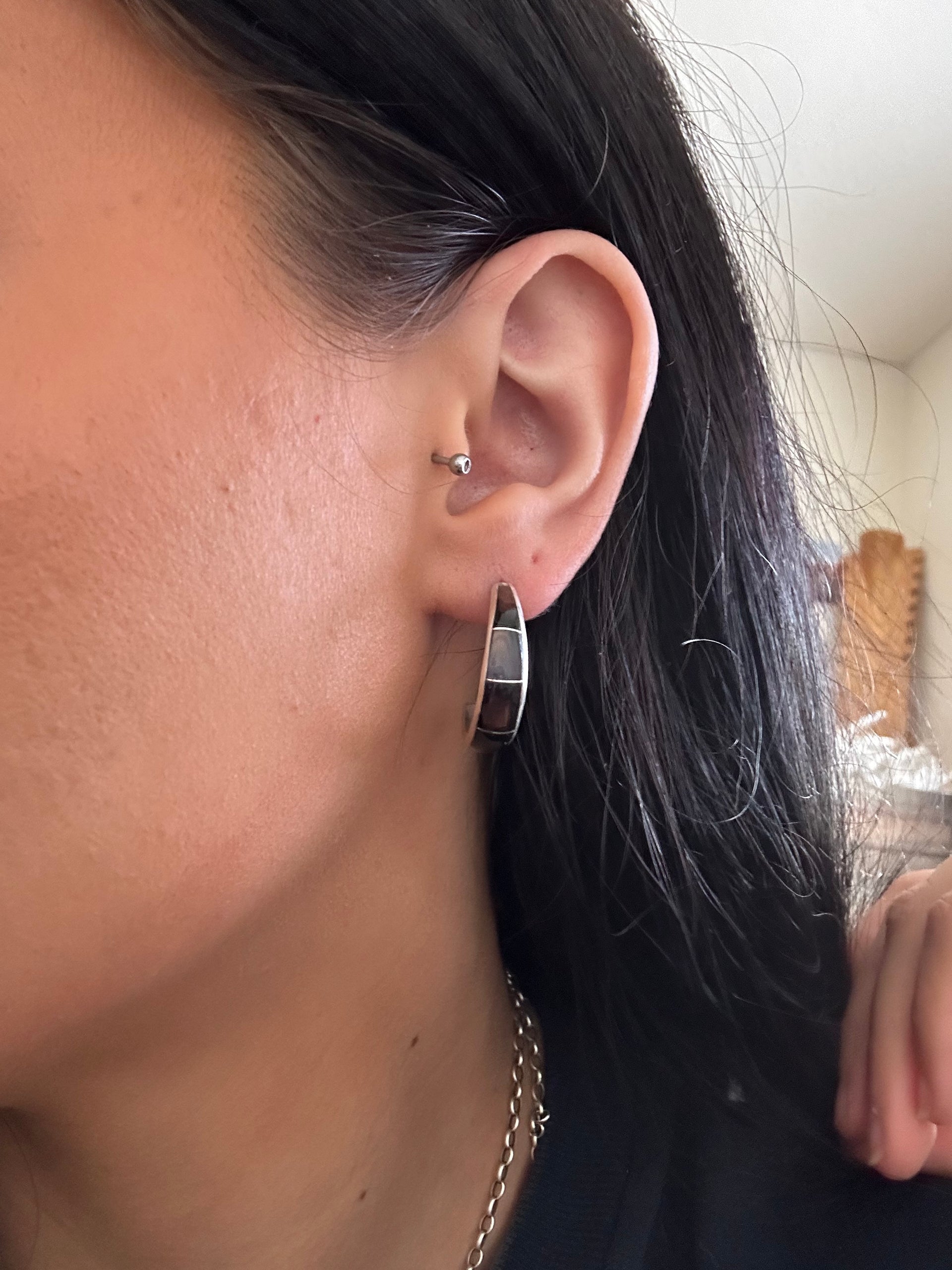 Navajo Made Abalone & Sterling Silver Hoop Earrings