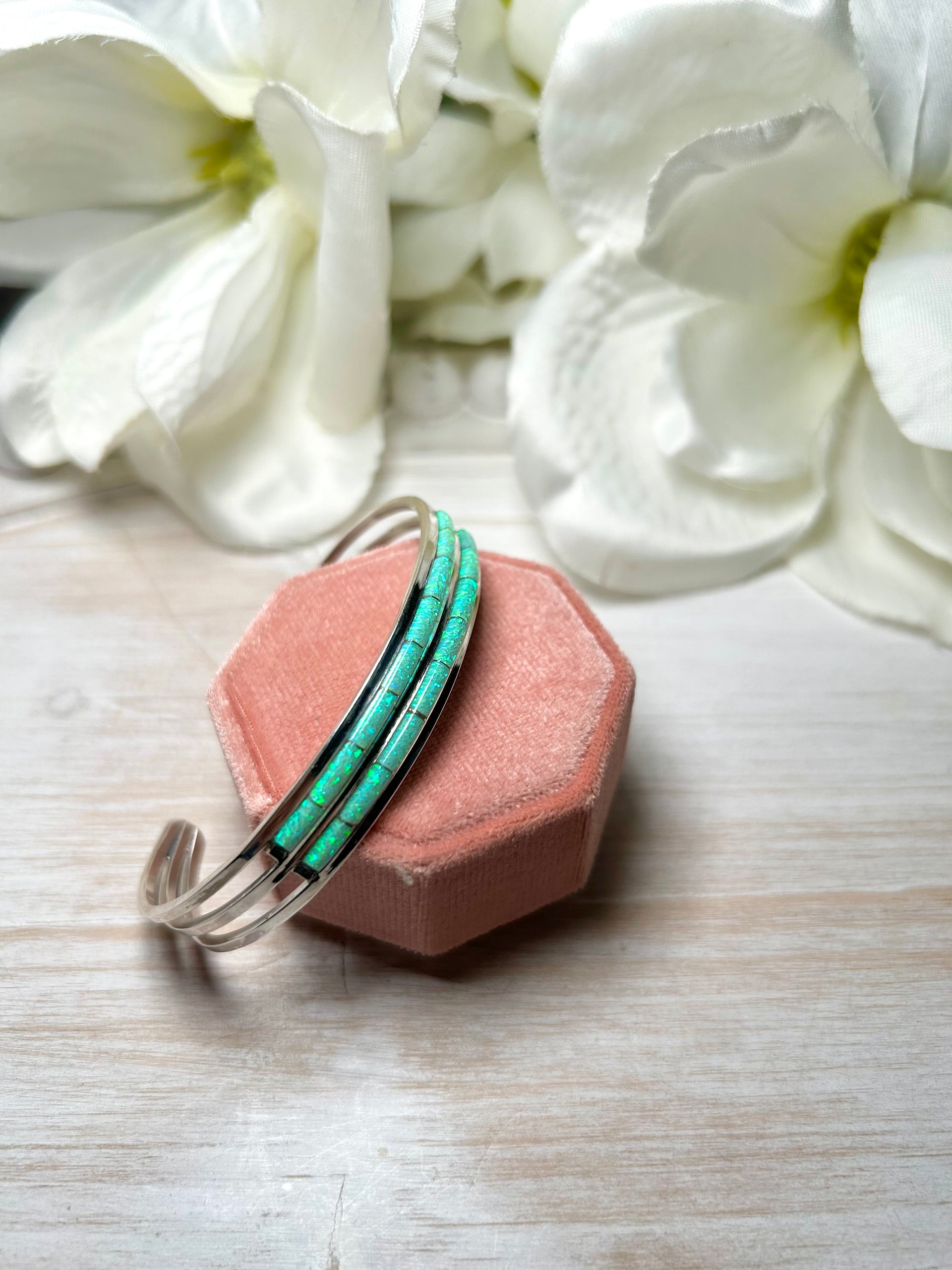 Navajo Made Opal & Sterling Silver Cuff Bracelet