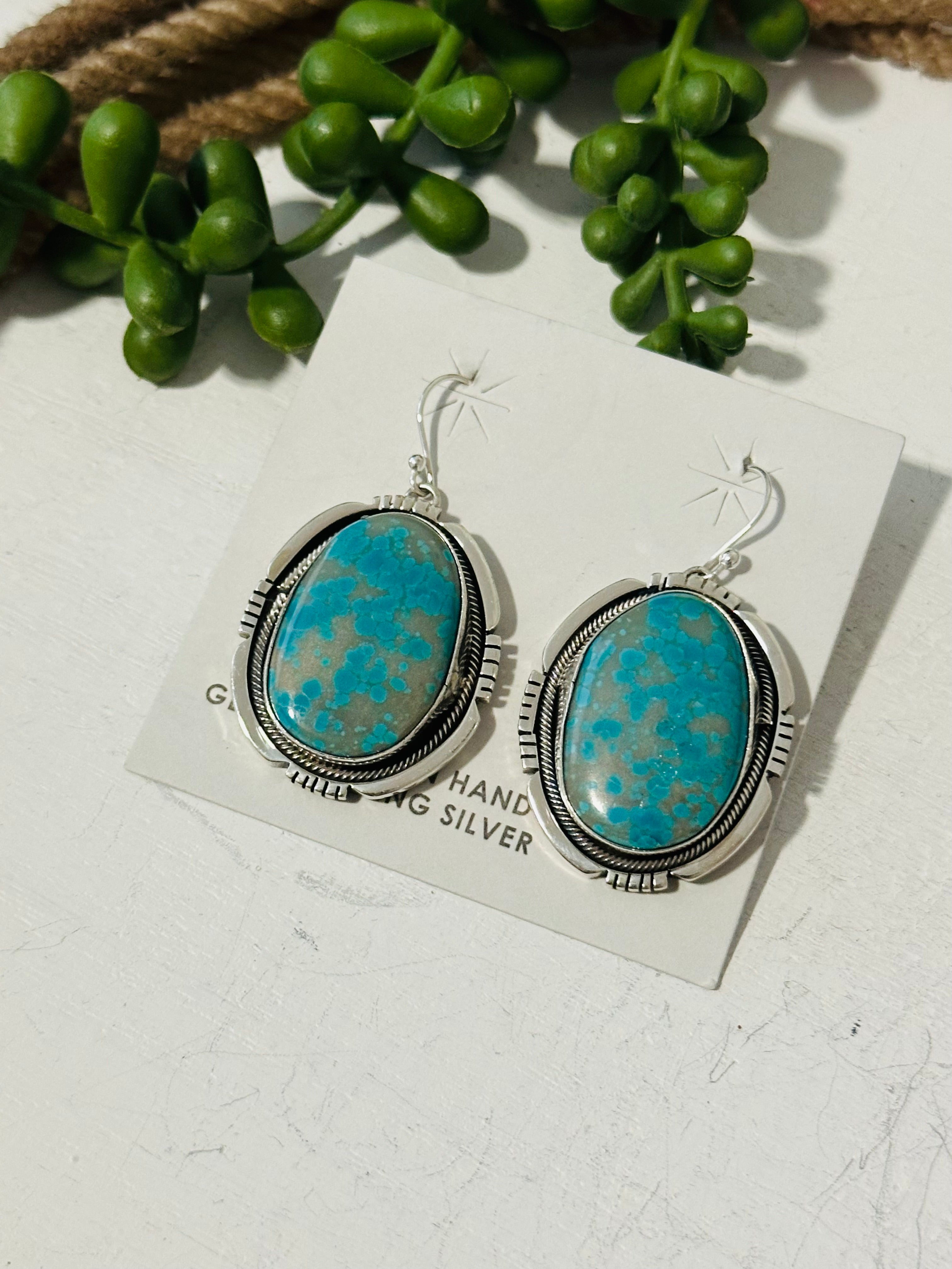 Navajo Made Kingman Turquoise & Sterling Silver Dangle Earrings