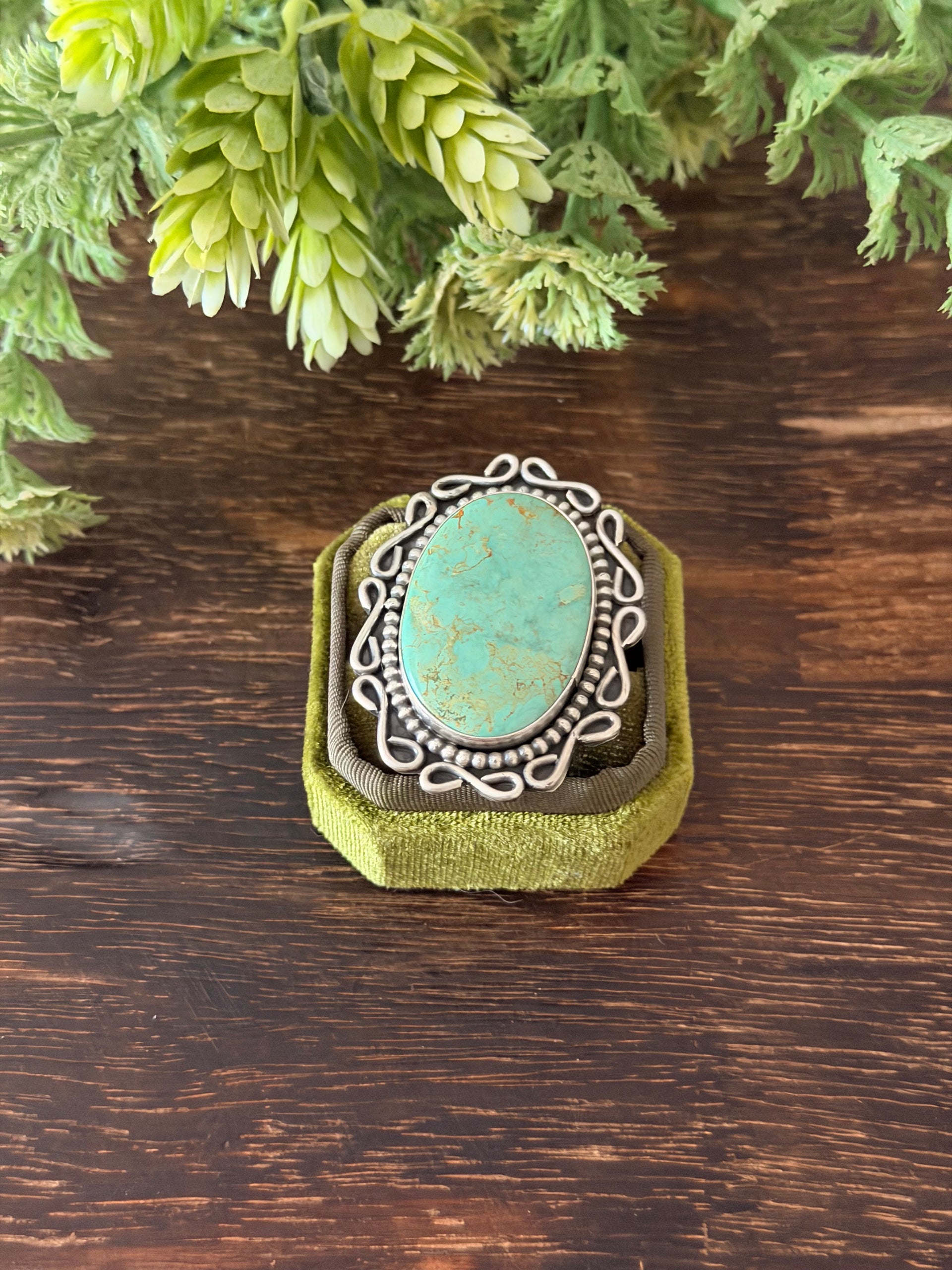 Navajo Made Kingman Turquoise & Sterling Silver Adjustable Ring