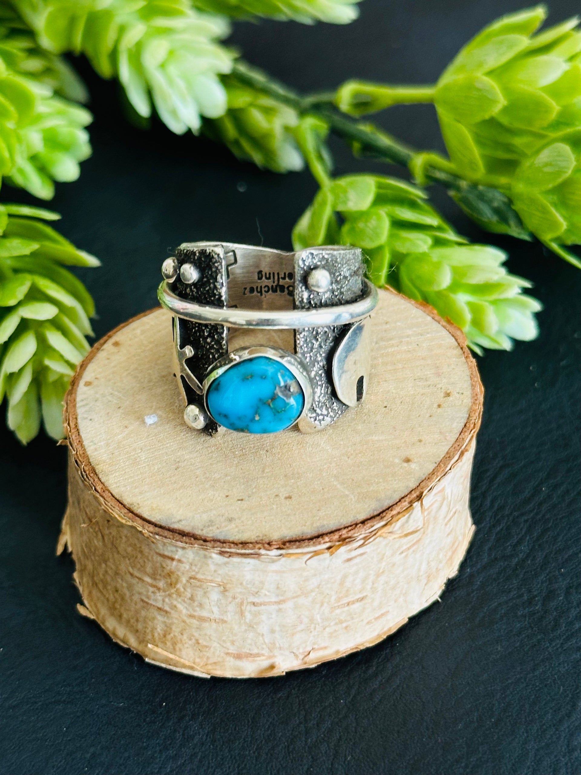 Alex Sanchez Blue Ridge Turquoise & Sterling Silver Ring Size 7.5