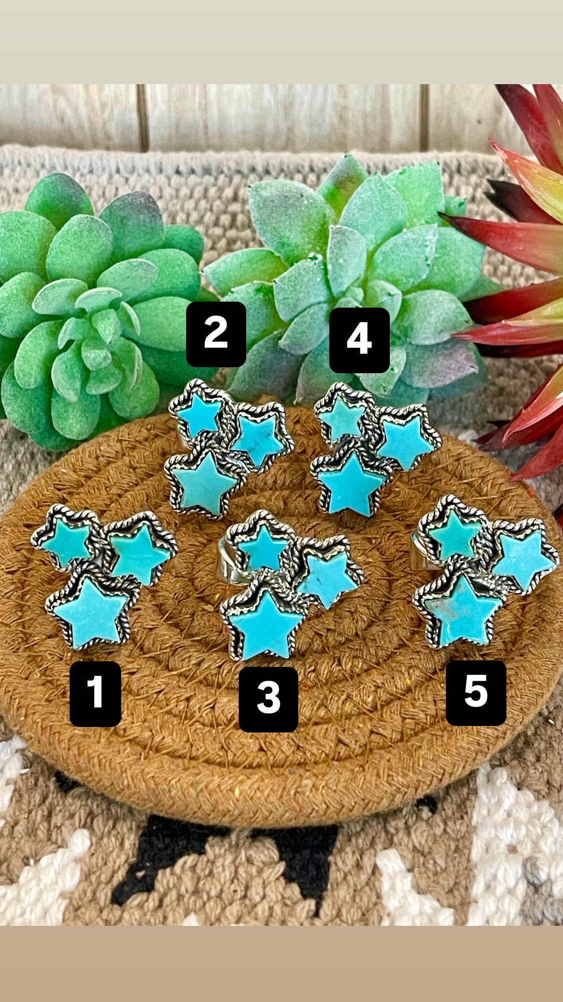 Southwest Handmade Kingman Turquoise & Sterling Silver Adjustable Star Ring