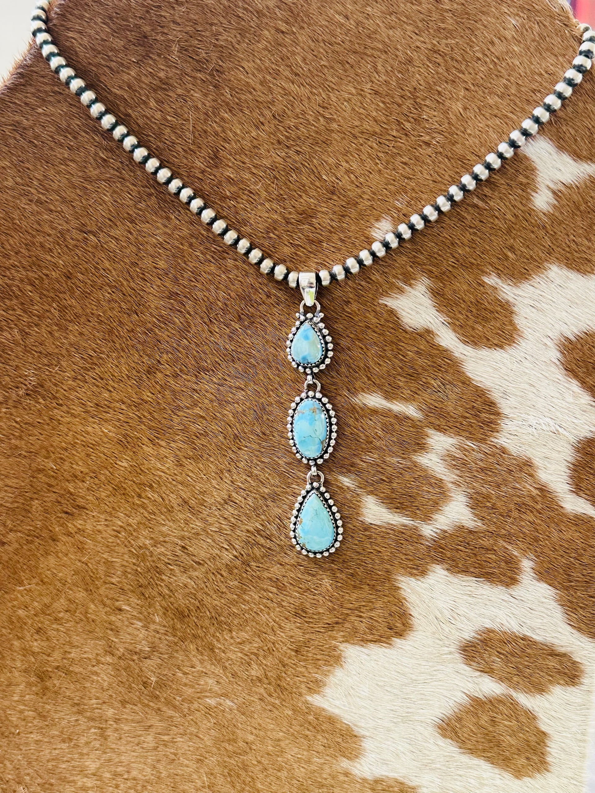 Southwest Handmade Golden Hills Turquoise & Sterling Silver Cluster Pendant