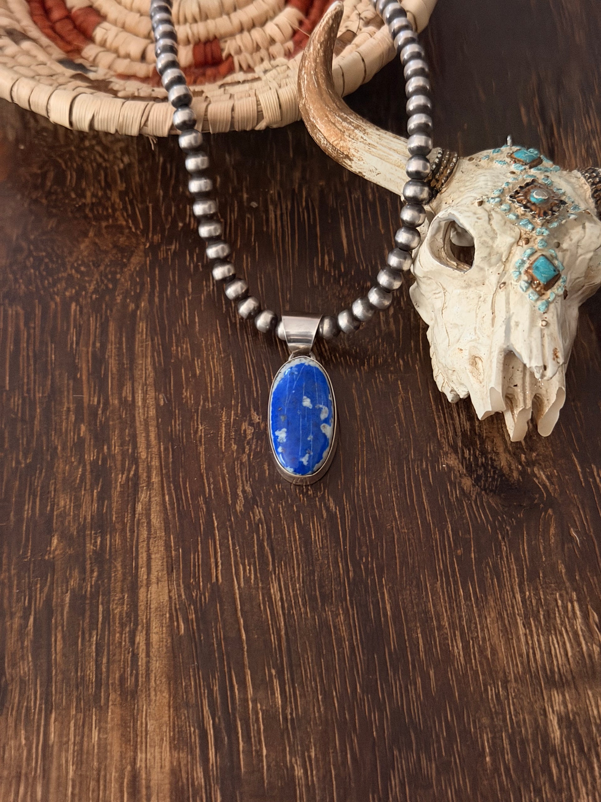 Navajo Made Denim Lapis & Sterling Silver Pendant