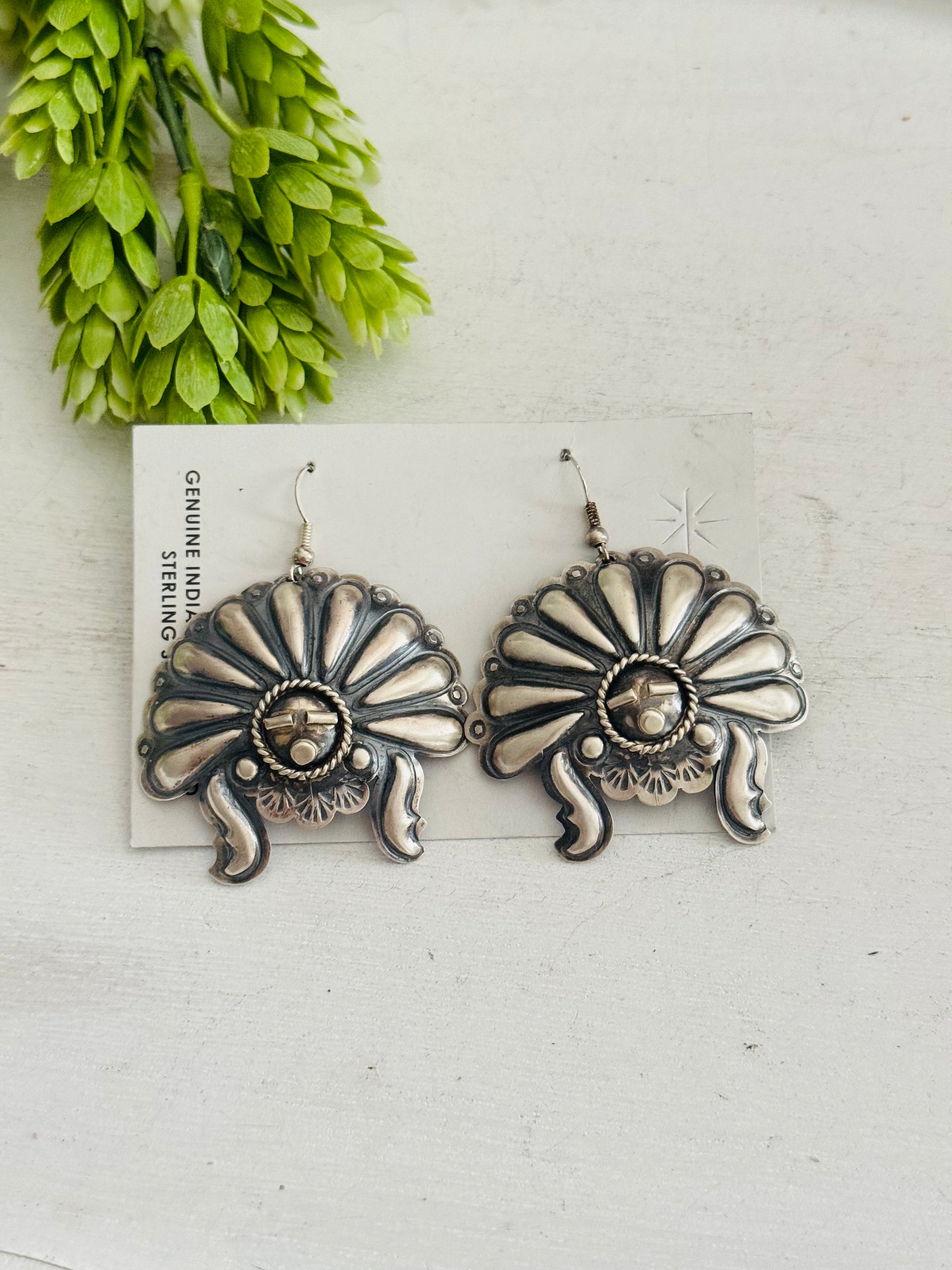 Vintage Navajo Made Sterling Silver Dangle Concho Earrings
