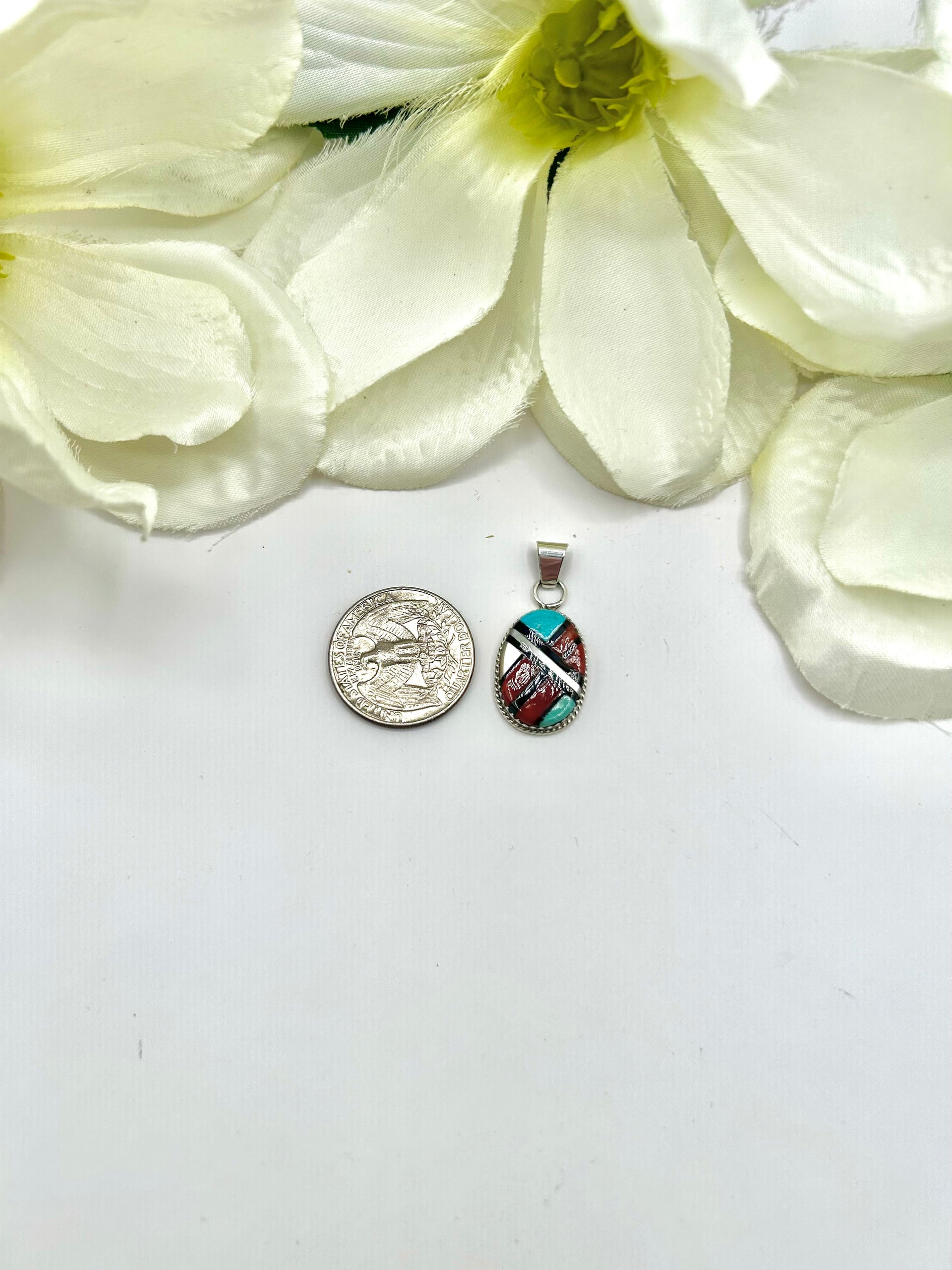 Zuni Made Multi Stone & Sterling Silver Pendant